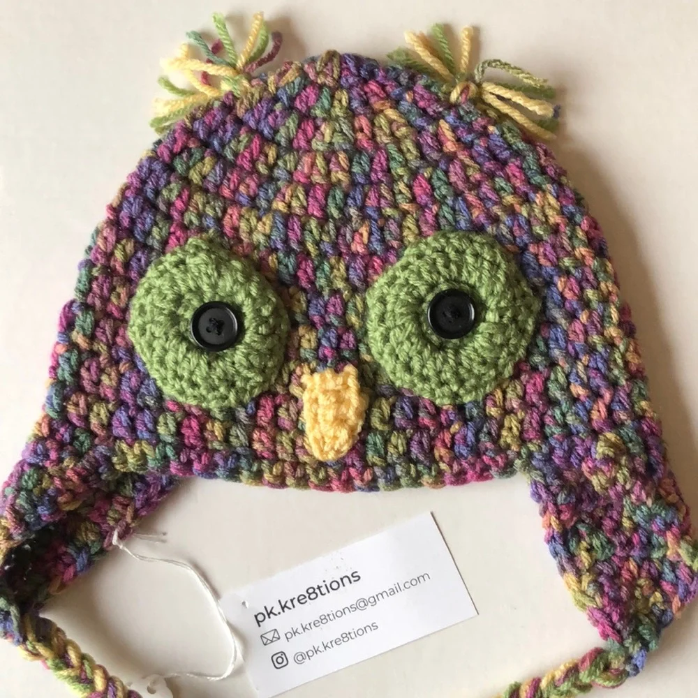 Handmade Crochet Owl Hat Multi color